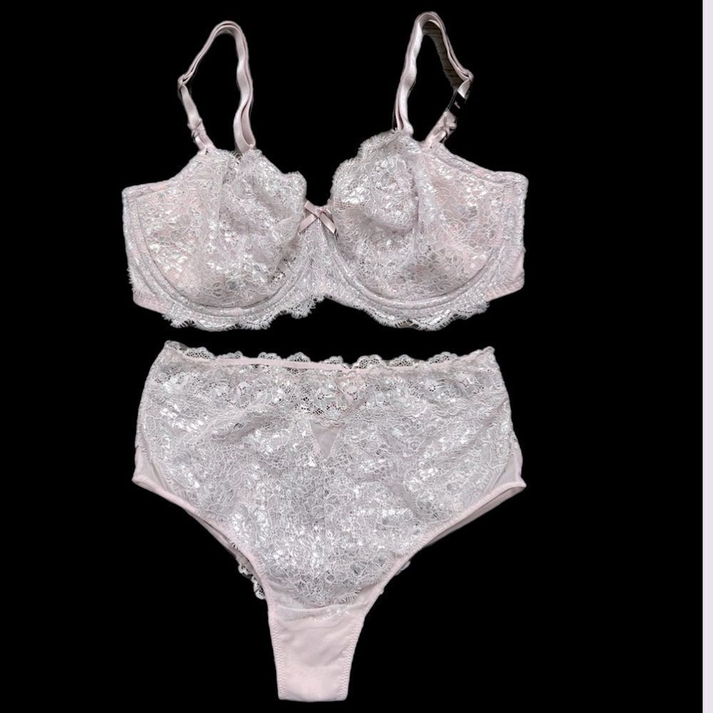 Victorias Secret Dream Angels set Metallic lace Push up bra & Cheeky 34DD / S
